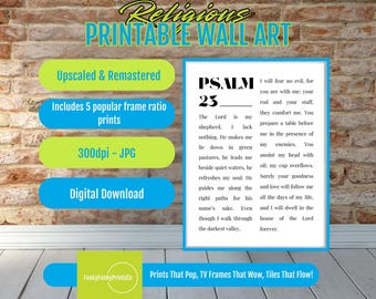 Psalm 23 Print Christian Decor - Inspirational Scripture Wall Art - Bible Verse Poster, Faith-Based Home Religious Gift