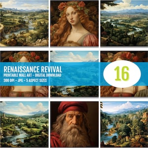 Renaissance Portrait Print Set - Botticelli Style Medieval Landscape Art, Italian Old Master Wall Decor, 16 Digital Download Prints, 1901