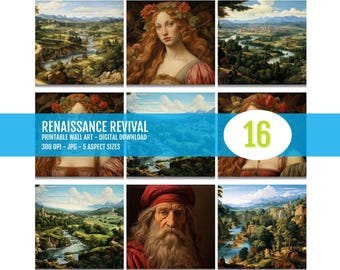 Renaissance Portrait Print Set - Botticelli Style Medieval Landscape Art, Italian Old Master Wall Decor, 16 Digital Download Prints, 1901