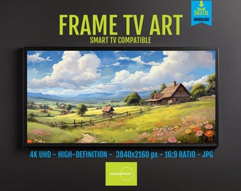 Countryside Cottage Digital Art: 4K UHD Mountain Landscape (Samsung Frame TV Downloadable Screensaver)