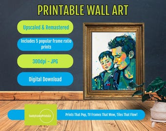 Vibrant Wall Art Father’s Day Gift – Modern Abstract Father and Son Digital Print, Bold Colorful Printable Home Decor, Unique Art Gift