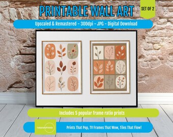 Printable Wall Art Leaf Illustrations for Home Office, Warm Tones Nature Themed Modern Minimalist Decorative Digital Art Prints