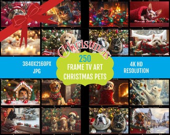 Samsung Frame TV Art – 250+ Christmas Pets Collection, Festive Dogs and Cats, 4K UHD Digital Download, Cozy Winter Animal Holiday Decor