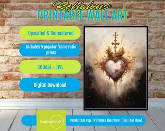 Religious Wall Art Sacred Heart PRINTABLE - Christian Home Decor, Spiritual Artwork, Catholic Gift, Digital Download Poster