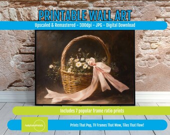 Daisy Still Life Art Print: Pink Ribbon, Elegant Home Decor (Digital Download)
