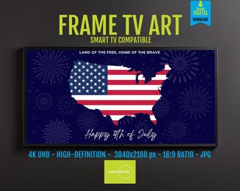 Patriotic USA Map Art: 4th of July Fireworks Screensaver