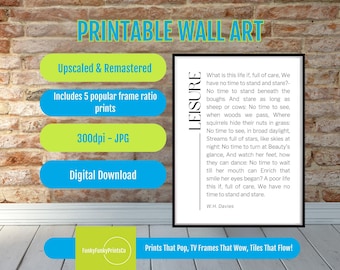 W.H. Davies Leisure Poem Print: Literary Wall Art (Digital Download)