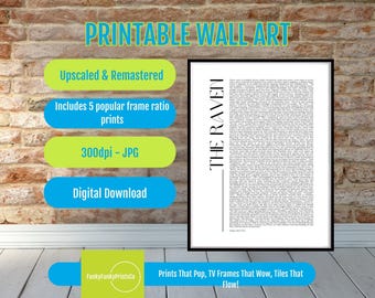 Black and White Raven PRINTABLE Wall Art - Edgar Allan Poe Raven Poem - Dark Academia Art, American Literature , Digital Download