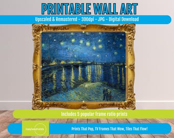 Van Gogh Starry Night Over the Rhône Print, Night Sky Wall Art, City Lights Digital Download, Famous Painting Printable, Art for Home Decor