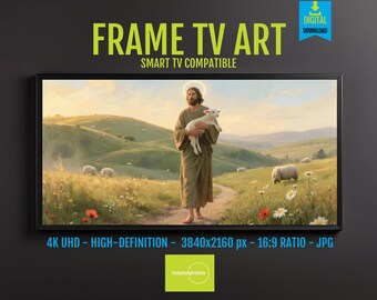 Sheep Grazing Pastoral Scene Art: 4K UHD Digital Download with Golden Light, Wildflowers, Nature Serenity for Frame TV
