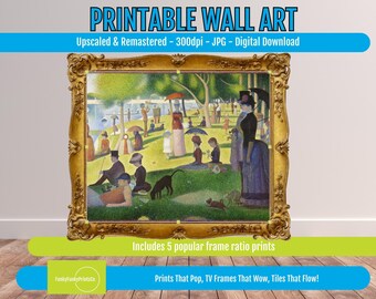 Pointillism Print Sunday on La Grande Jatte by Seurat, Paris Impressionist Wall Art, Vintage Seine River PRINTABLE Decor
