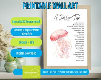 A Jelly-fish by Marianne Moore PRINTABLE Wall Art - Poetry-inspired Jelly-fish Artwork, Literary Gift for Readers, Digital Download