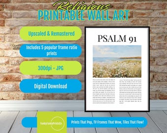Psalm 91 Printable Wall Art, Christian Scripture Poster, Faith Refuge and Fortress Bible Verse, Inspirational Digital Download