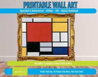 Mondrian Art Print: De Stijl Primary Color Geometric Decor (Digital Download)