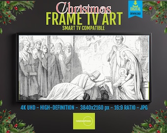 Nativity Line Art Print: Monochrome Religious Scene for Frame TV