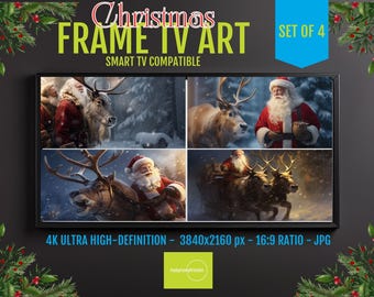 Christmas Samsung Frame TV Art - Santa and Reindeer, Snowy Forest Scenes