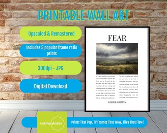 Fear Digital Wall Art Inspirational Kahlil Gibran Quote Print, Motivational Decor, Home Office Download, Uplifting Landscape Art