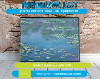 Monet Water Lilies Printable Wall Art, Impressionist Digital Download, Claude Monet Famous Masterpiece, High-Resolution 300dpi Art Print