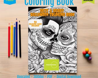 Spooky Adult Portrait Coloring Book for Halloween - Horror Beauties | Sexy Creepy Coloring Pages | Digital Download