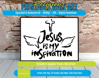 Faith Wall Decor Printable Art - Hand Drawn Cross & Wings, Uplifting Quote, Modern Spirituality, Minimalist Inspirational Home Decor