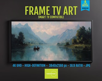 Lake Painting Digital Download for Samsung Frame TV – Tranquil Water, Mountain Reflection, Atmospheric Artistic Landscape Art
