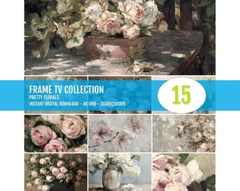 Floral Art Print Collection, Set of 15 Digital Downloads, Fine Art Wall Decor for Samsung FRAME, Modern Botanical Home Decor