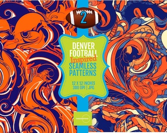 Denver Football 12x12 Seamless Tiles PRINTABLE Digital Papers Inspired Patterns | 300 dpi DIY Denver Sports Decor Gift