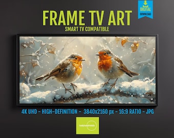 Winter Birds on Snowy Branch: Wildlife Photography for Samsung Frame TV (Digital Download, Non-Printable)