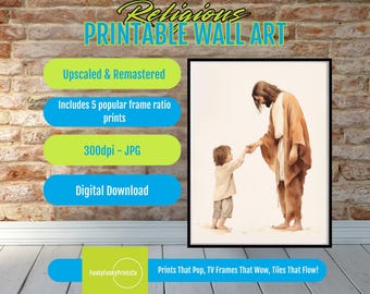 Jesus and Child Printable – Christian Wall Art | Inspirational Holy Family Illustration Poster, Spiritual Home Decor | Digital Download