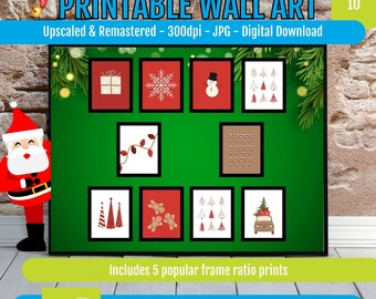 Festive Christmas Wall Art Printables, Red Holiday Digital Downloads, Minimalist Winter Home Decor, Scandinavian Style