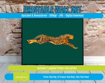 Leaping Leopard Art Print Modern Safari Wall Decor, Vibrant Jungle Digital Download, Bold Wildlife Animal Art, Eclectic Home Gift