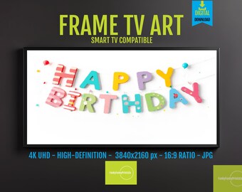 Samsung Frame TV Art: Colorful Birthday Banner - Pastel Party Decor