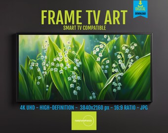 May Birth Flowers Samsung FRAME TV Art – Elegant 4K Lily of the Valley Botanical Digital Download, Spring Garden Floral Wall Decor
