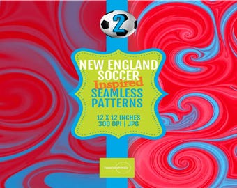 Soccer Pattern Seamless Digital Papers | New England Inspired | Vibrant Red Blue Sports Design Collection 12x12 for Graphic Projects