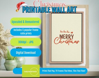 Minimalist Christmas Wall Art: Santa Sleigh and Reindeer Print