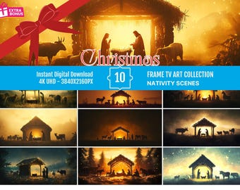 Samsung Frame TV Art Bundle – 10 Cozy Christmas Fireplace Scenes, 4K UHD Digital Download, Warm Winter Living Room Screensaver Set