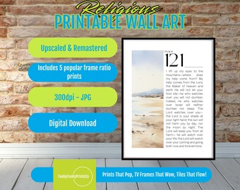 Bible Verse Print Psalm 121 Coastal Watercolor - Christian Wall Decor, Scripture Art - Faith Digital PRINTABLE Download