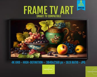 Still Life Fruit Art Digital Download for Samsung FRAME TV, Vibrant Spring Vintage 4K HD Oil Painting Screensaver Decor, 1009