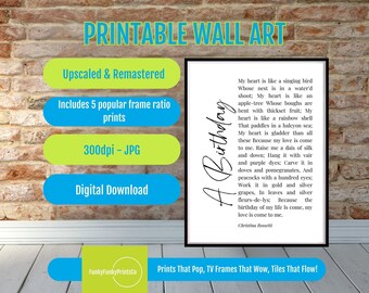 Christina Rossetti Poem Print – Romantic Victorian Poetry Quote Poster, Heart and Bird Literary Wall Art, Digital Download Gift