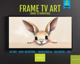 Cartoon Rabbit Digital Illustration 4K UHD Neutral Art | Whimsical Animal Artwork for Samsung Frame TV, Instant Download Decor, 1672