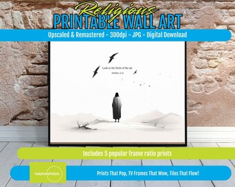 Bible Verse Art Matthew 6:26 PRINTABLE, Christian Wall Art, Birds of the Air Scripture, Faith-Based Digital Download Decor