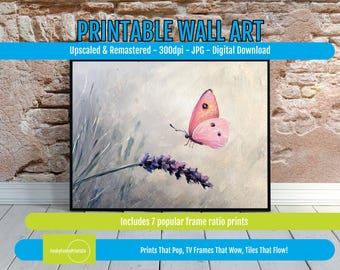Colorful Butterfly Art Print – Whimsical Digital Illustration with Lavender Flowers, Nature Wall Decor for Home, Instant Art Download