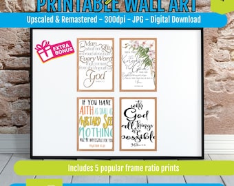 Christian Bible Verse Wall Art Set of 4, Faith Printable Scripture Prints, Inspirational Religious Decor, Book of Matthew Digital Download