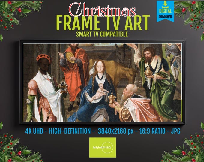 Featured listing image: Samsung Frame TV Art 4K – Nativity with Virgin Mary & Infant Jesus, Sacred Christmas Manger Wallpaper for The Frame, Digital Download