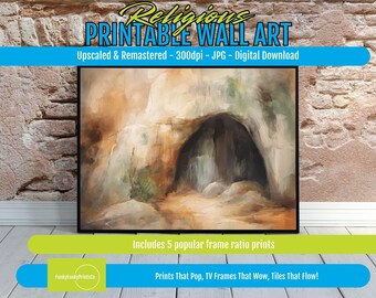 He Is Risen Wall Art Printable, Resurrection Empty Tomb Christian Easter Decor, Faith Bible Verse Poster, Religious Digital Download