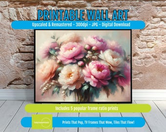 Peony Digital Printable, Pink Floral Wall Art, Watercolor Peony Poster, Romantic Pastel Decor, Shabby Chic Living Room Artwork