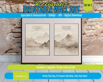 Christian Wall Art Psalm 121 & 27 Print, Modern Mountain Bible Verse, PRINTABLE Scripture, Digital Christian Home Decor