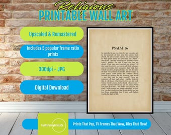 Vintage Psalm 56 PRINTABLE Wall Art, Christian Scripture Digital Download, Faith-Based Home Decor, Inspirational Bible Verse