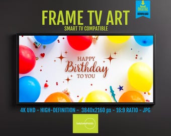 Samsung Frame TV Art Balloons Birthday Party 4K Digital Download, Colorful Balloon Screensaver, Event Decor for 16x9 Frame TV