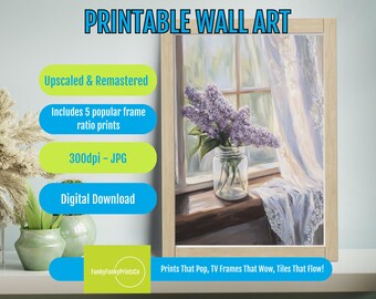 Purple Lilacs Art Print for Christian Homes – Printable Wall Decor, Sunlit Peaceful Room Vibes, Vibrant Floral Nature Still Life